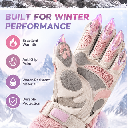🎹ELOGLOEN® Kids Winter Ski Gloves - Cute Cat Ear Thermal Snow Gloves with Thick Plush Lining & Touchscreen Compatible Palm